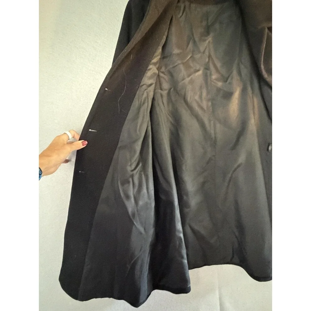 Anne Klein Coat Womens 16 Black Wool Single Breasted Collared Mid Length Lined